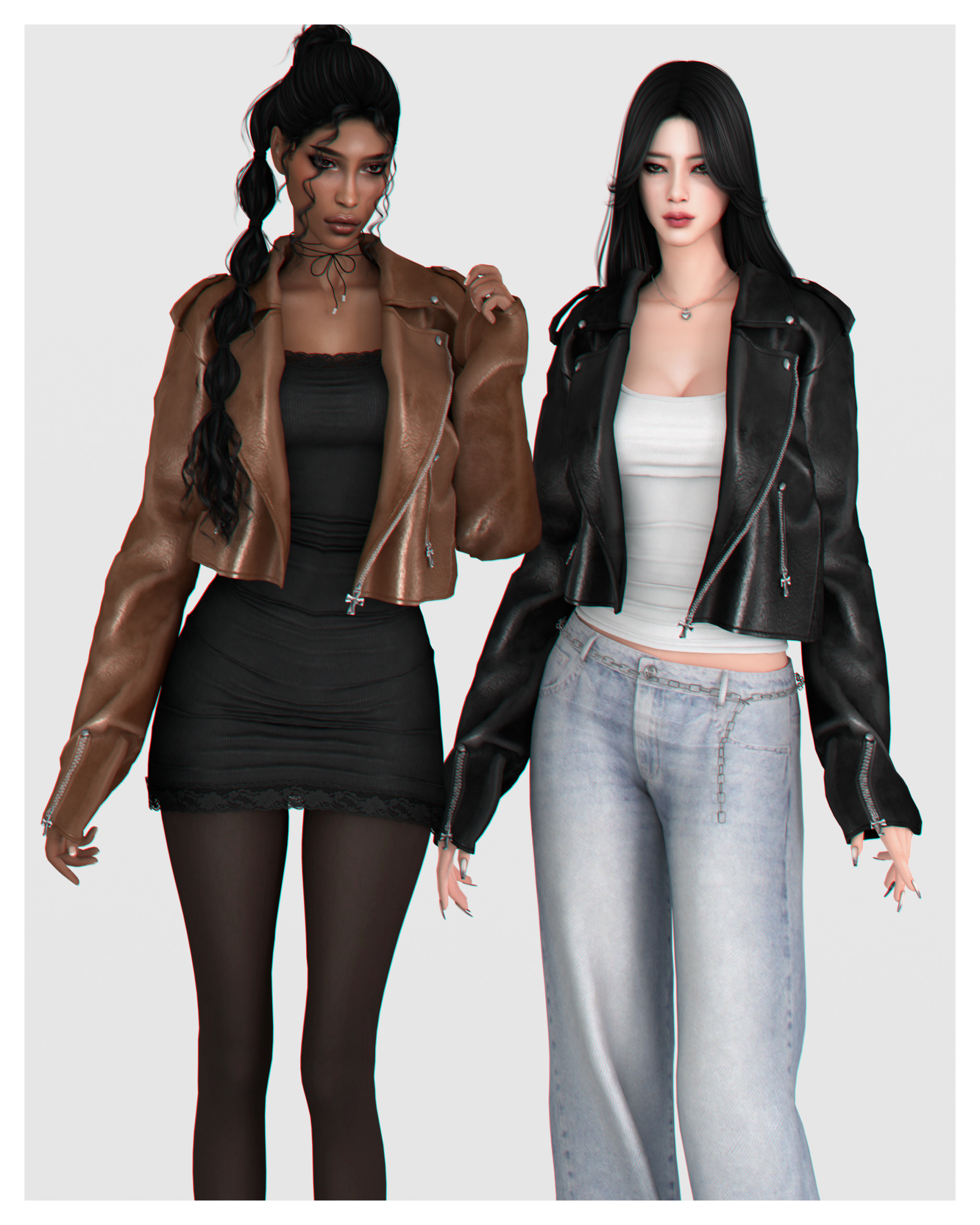 Платье и кожаная куртка - Velocity Set для Симс 4. Скачать мод Картинка мода