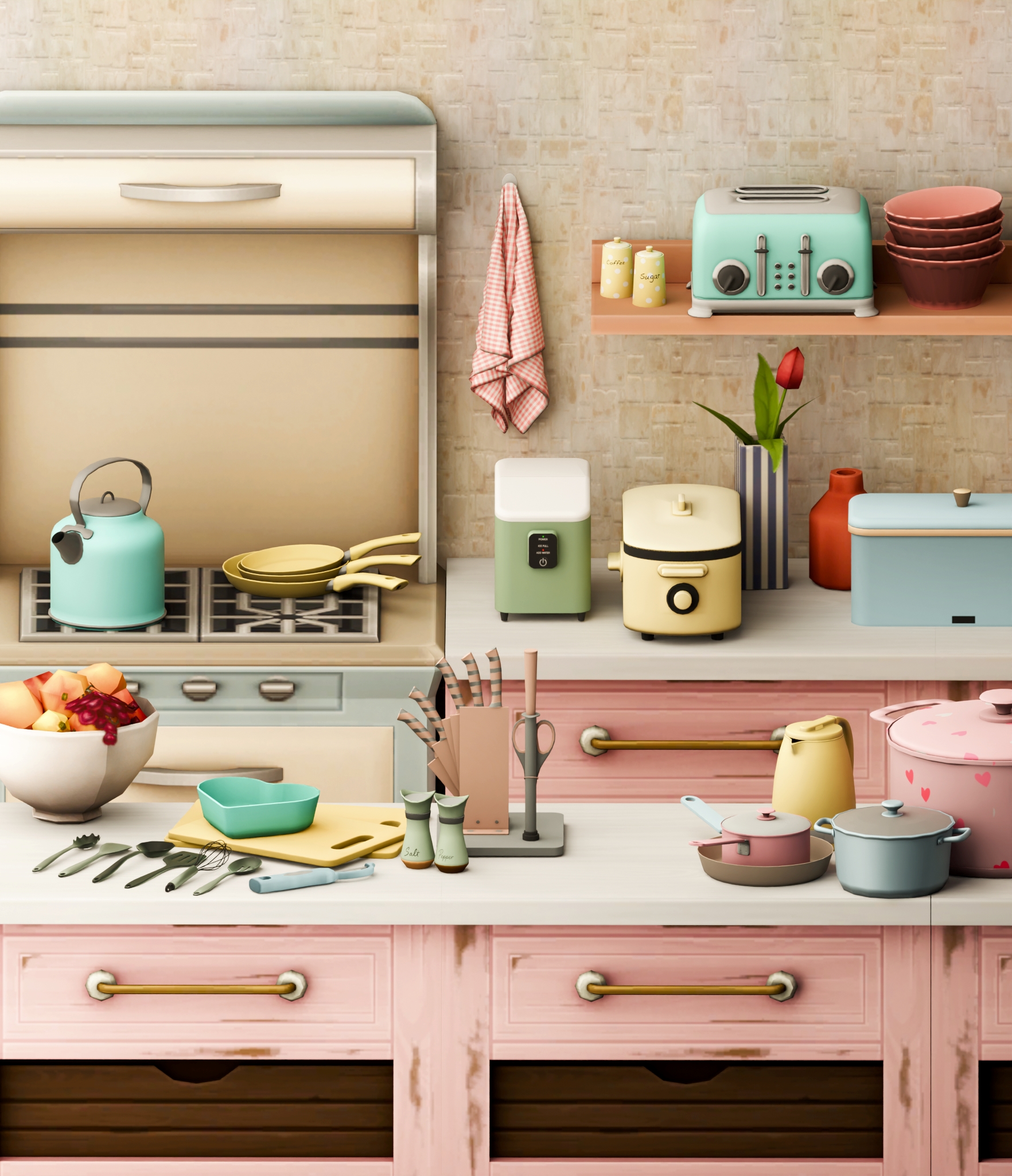 Groovy Pastel Kitchen Set для Симс 4. Скачать мод Картинка мода