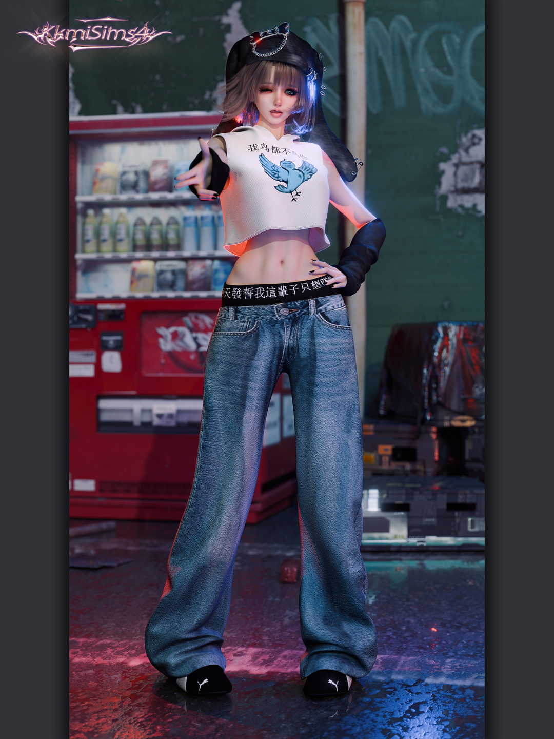 Prank Series Meme Tank Top +➕Lettered Waistband Baggy Jeans для Симс 4. Скачать мод Картинка мода