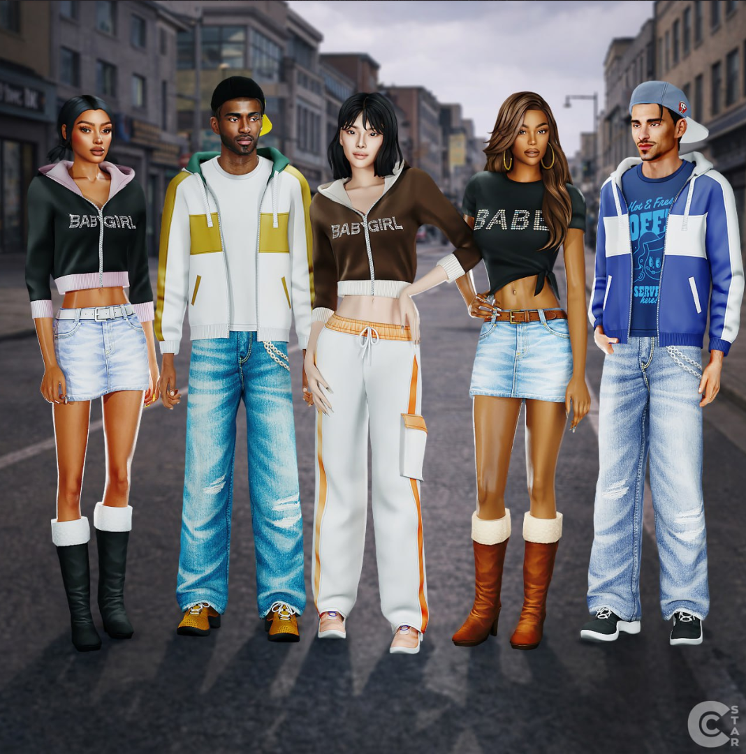 CoolContentStar - Y2K Streetwear Collection Mix & Match Maxis Match для Симс 4. Скачать мод Картинка мода