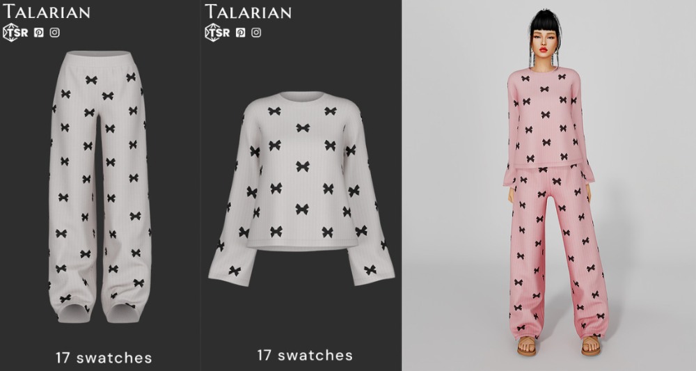 Домашний костюм с бантиками - talarian - Alondra Bow Print для Симс 4. Скачать мод Картинка мода