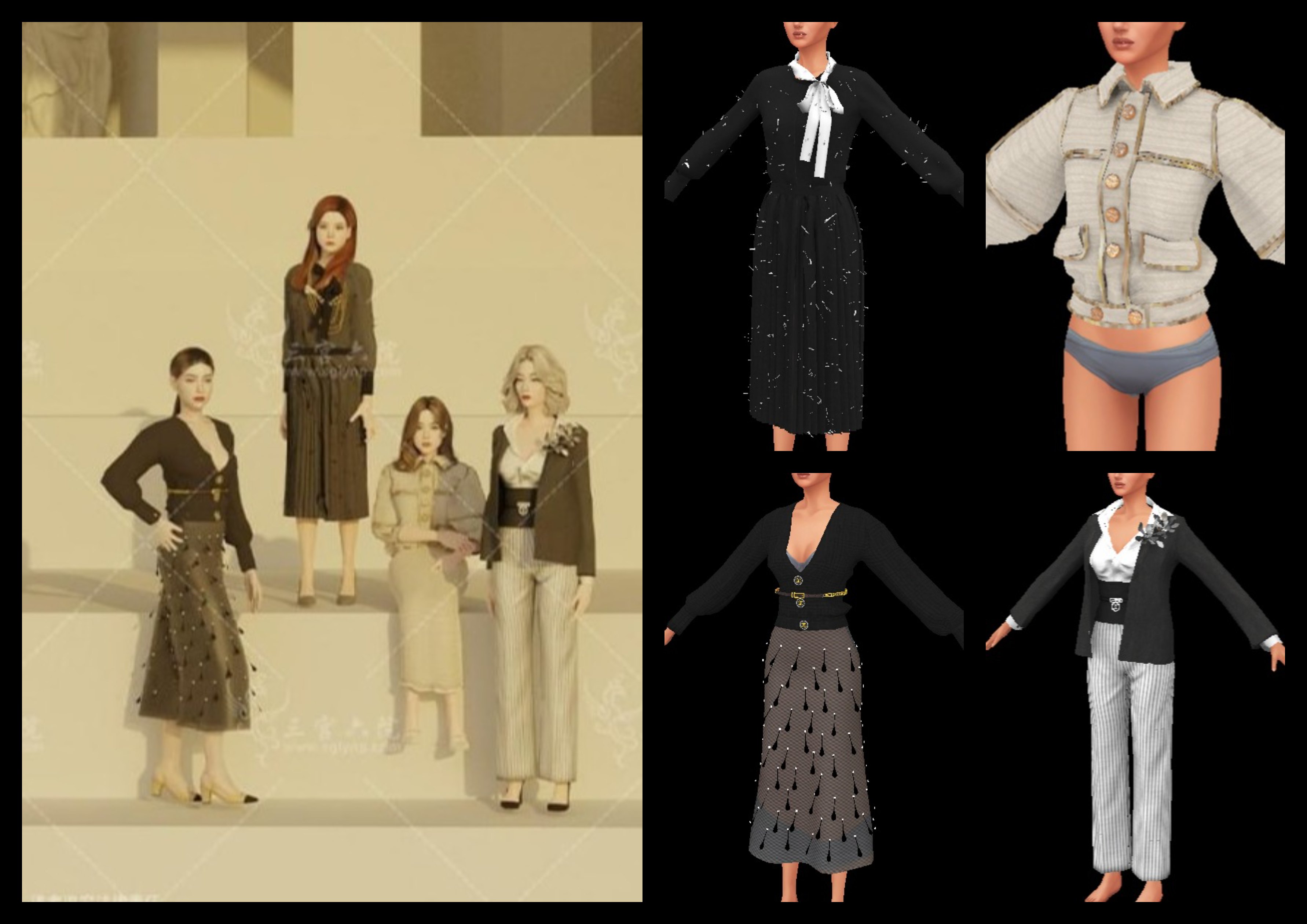 懶⋆ Комплект брендовой одежды 3月 CHANEL 4套女装合集 для Симс 4. Скачать мод Картинка мода