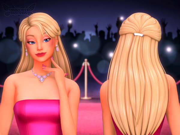 Mirrored Dreams - Barbie's Gala Hair Em O Segredo Das Fadas + Earrings + Necklace для Симс 4. Скачать мод Картинка мода