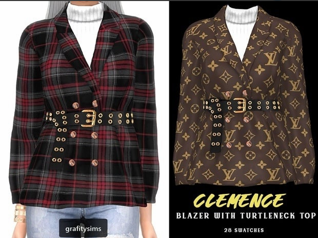 grafity - Clemence Blazerwith Turtleneck Top LV для Симс 4. Скачать мод Картинка мода