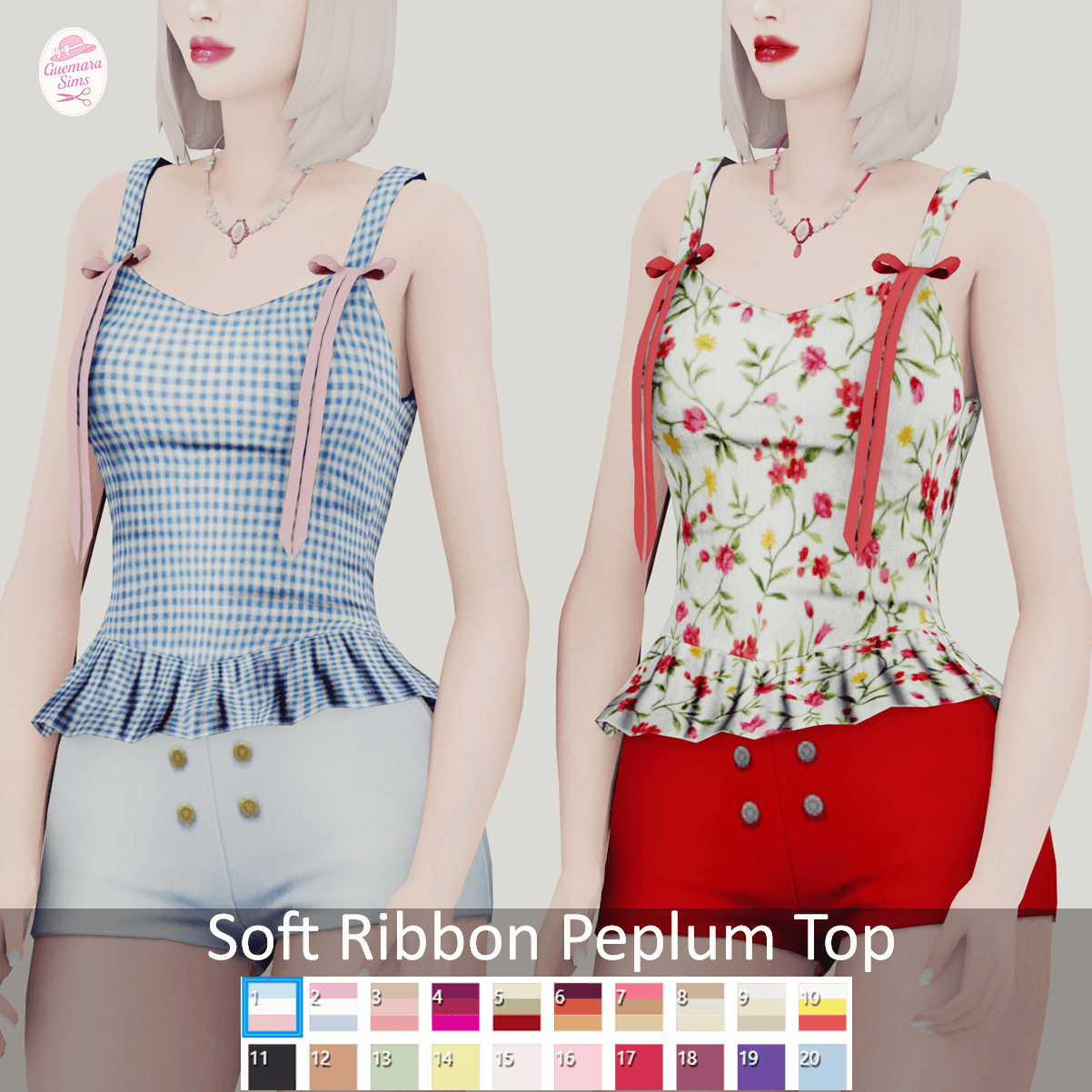 Soft Ribbon Peplum Top By Guemara для Симс 4. Скачать мод Картинка мода