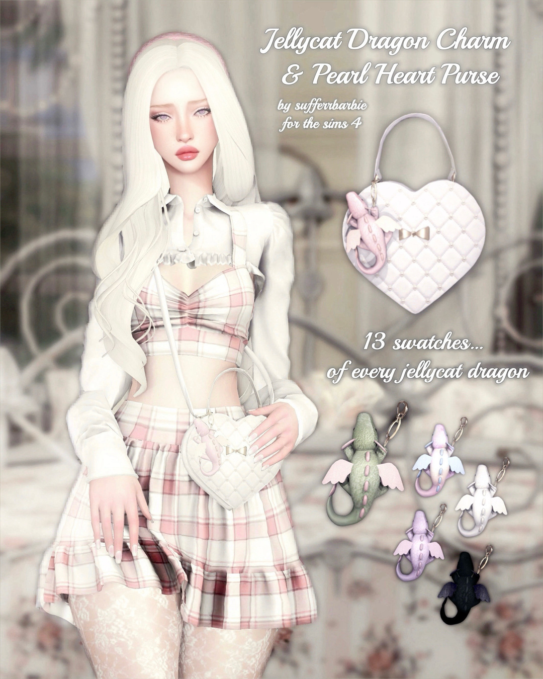 Сумочка - Jellycat Dragon Charm & Pearl Heart Purse | TS4 AF Accessory для Симс 4. Скачать мод Картинка мода