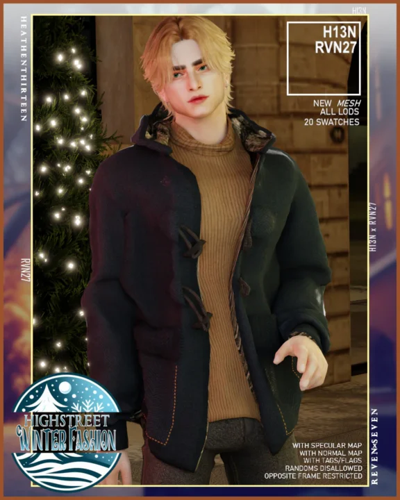 Men's Open Hooded Toggle Winter Coat with Sweater