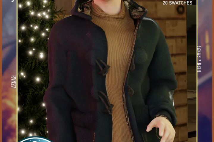 Men's Open Hooded Toggle Winter Coat with Sweater