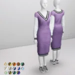 V-neck Sweater Dress V2 (Colorblock)