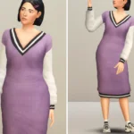 V-neck Sweater Dress V2 (Colorblock)