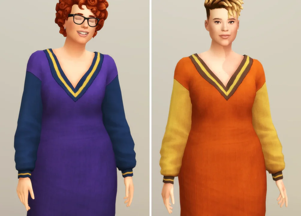 V-neck Sweater Dress V2 (Colorblock)