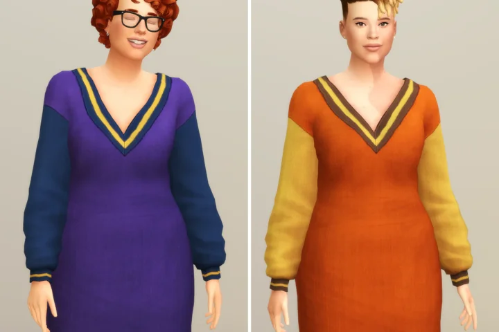 V-neck Sweater Dress V2 (Colorblock)