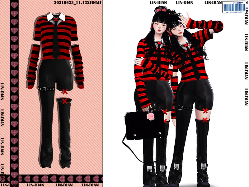 LIN-DIAN RED AND BLACK Suits Set