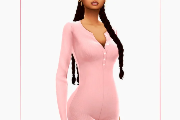 Woman Half-Button Romper - Rose - Version 1