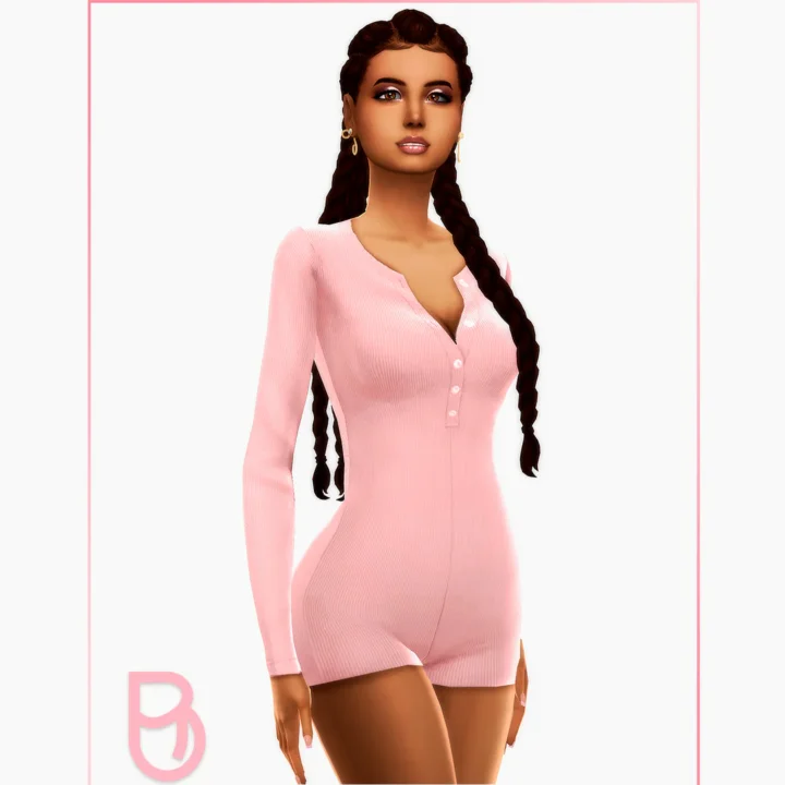 Woman Half-Button Romper - Rose - Version 1