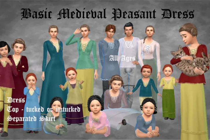 Basic Medieval Peasant Dress for all ages + tops, separated skirt