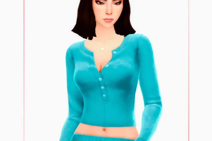 Woman Half-Button Top - Rose - Version 1