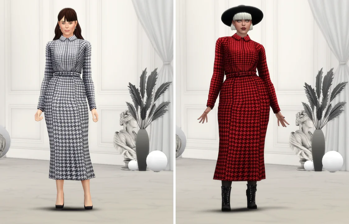 Duchess of XIX - Houndstooth Pattern Midi Coat Dress