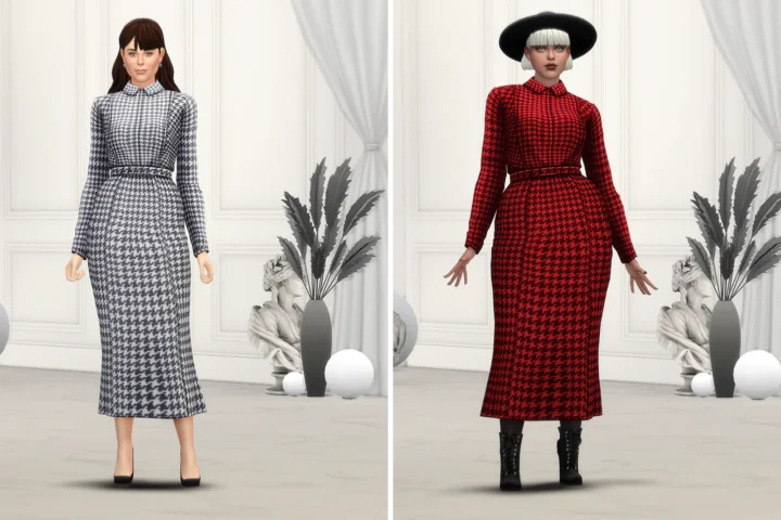 Duchess of XIX - Houndstooth Pattern Midi Coat Dress