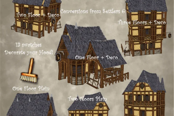 Medieval Old Town Hood Deco Houses - Broom Maker Set