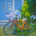 A bicycle with lilac in basket