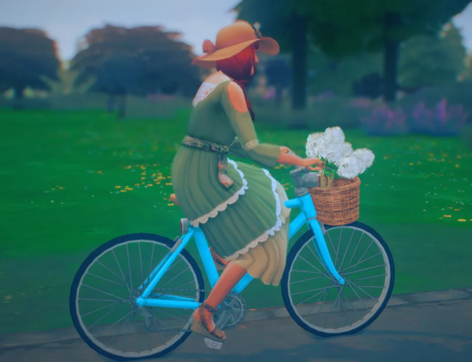 A bicycle with lilac in basket