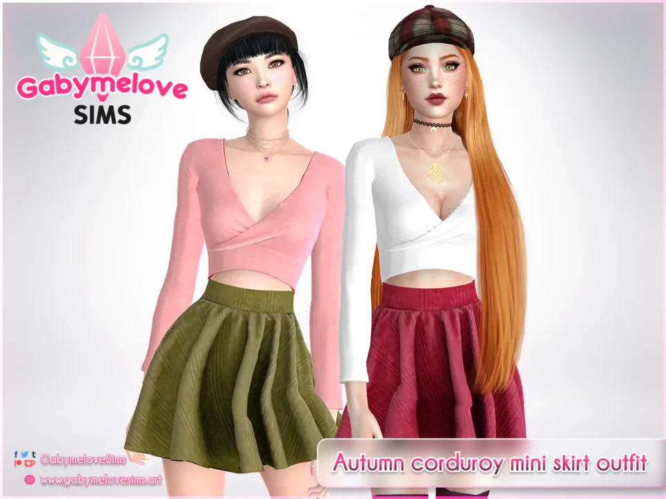 Autumn corduroy mini skirt outfit [HQ compatible]
