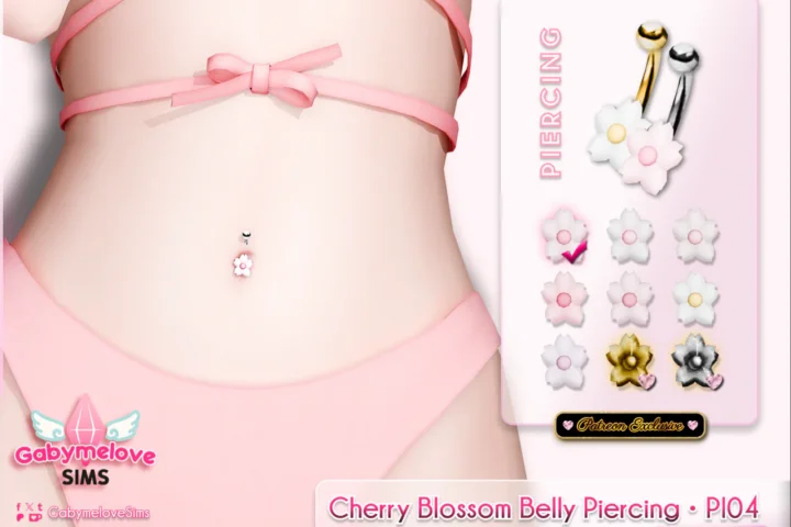 Cherry Blossom Belly Piercing (Sakura) – Navel Piercing, Floral Pink Accessory • PI04