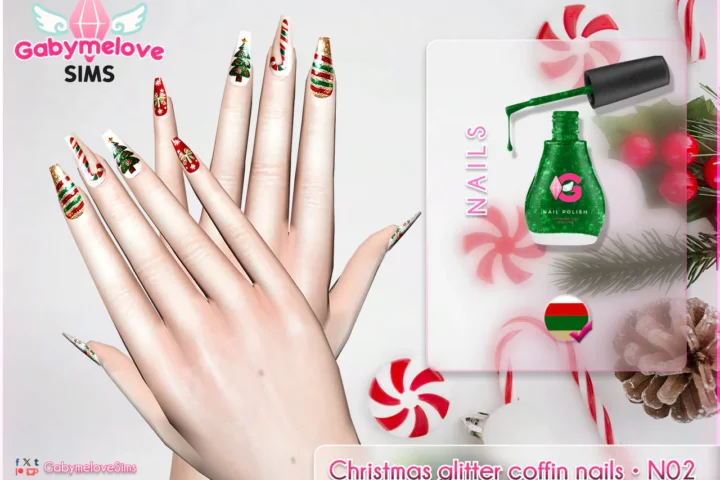 Christmas glitter coffin nails • N02 [HQ compatible]