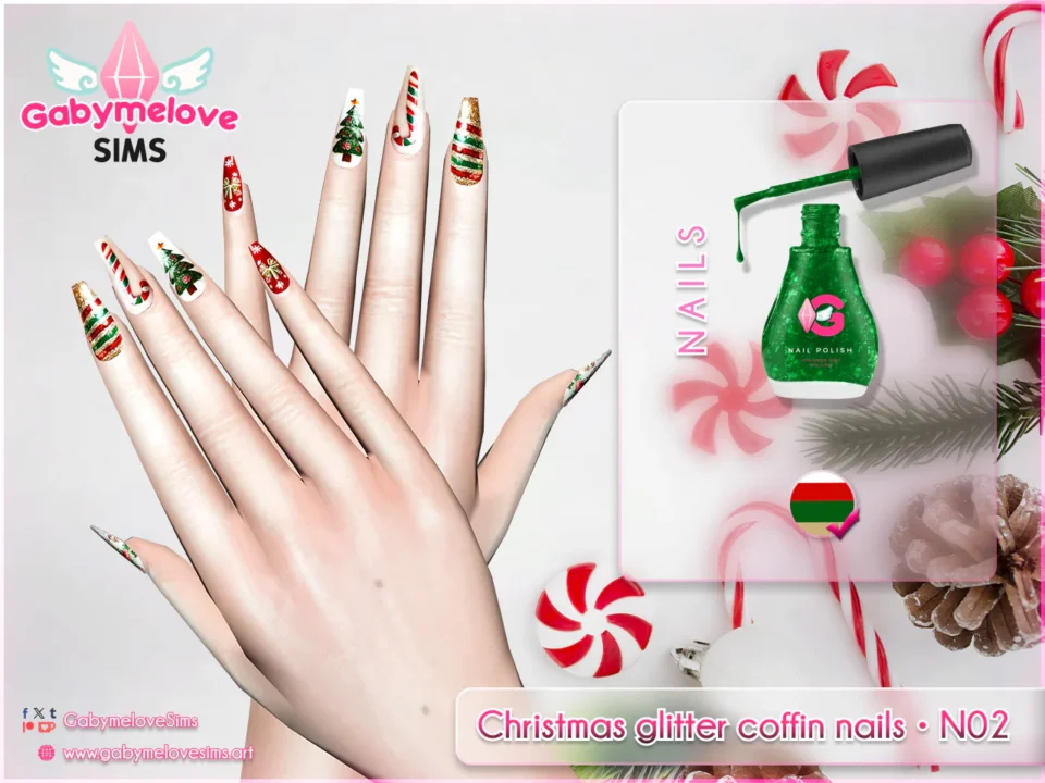 Christmas glitter coffin nails • N02 [HQ compatible]