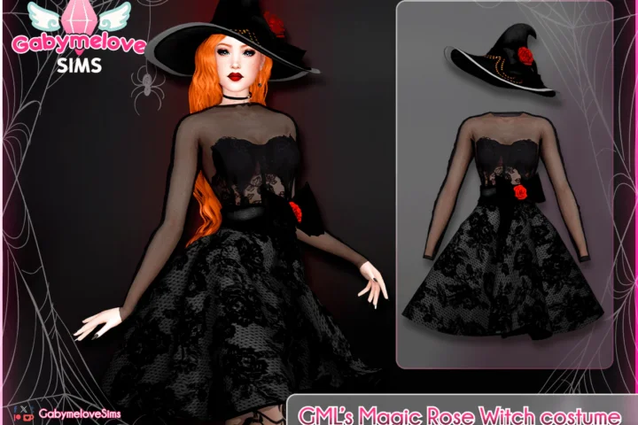 GML’s Magic Rose Witch costume, dress & hat | Halloween CC [HQ compatible]