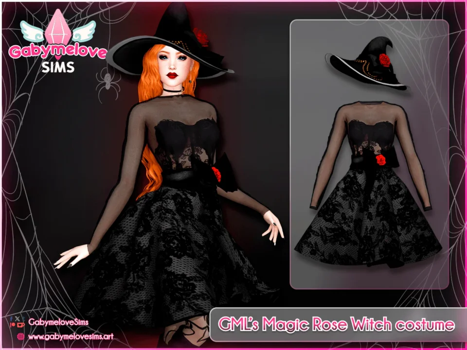 GML’s Magic Rose Witch costume, dress & hat | Halloween CC [HQ compatible]