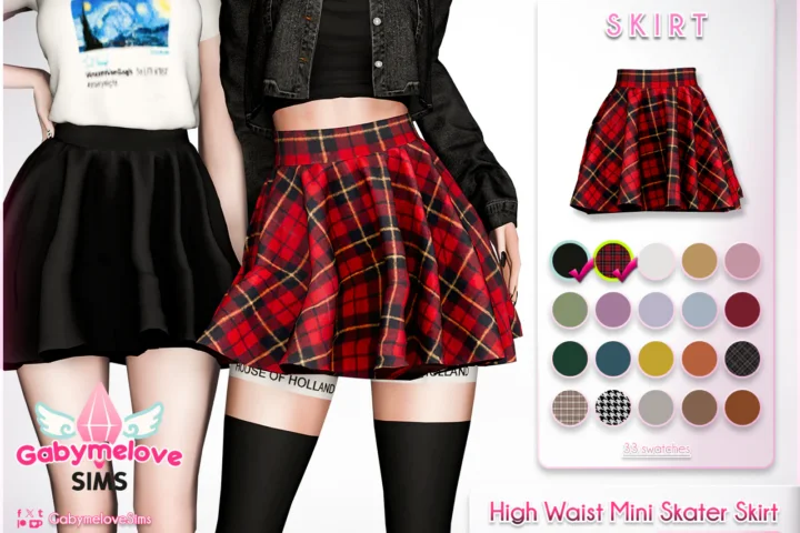 High Waist Mini Skater Skirt