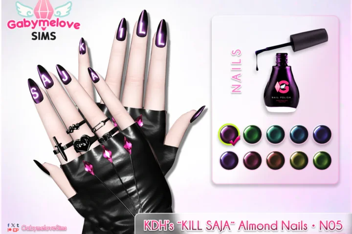Kpop Chrome Almond Nails – “KILL SAJA” 💜⚡ | K-Pop Demon Hunters (N05)