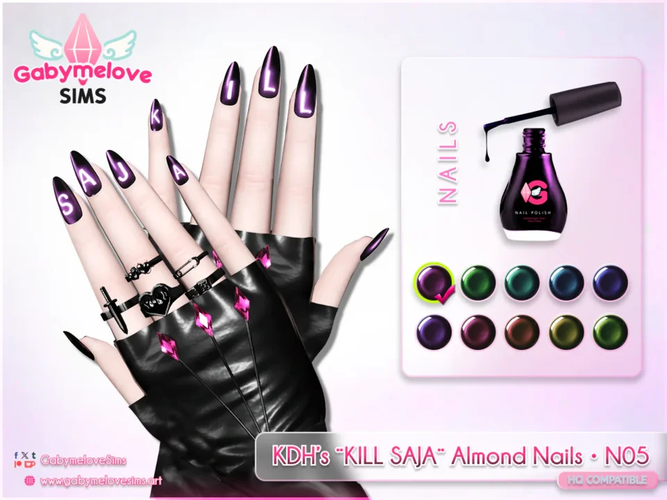 Kpop Chrome Almond Nails – “KILL SAJA” 💜⚡ | K-Pop Demon Hunters (N05)