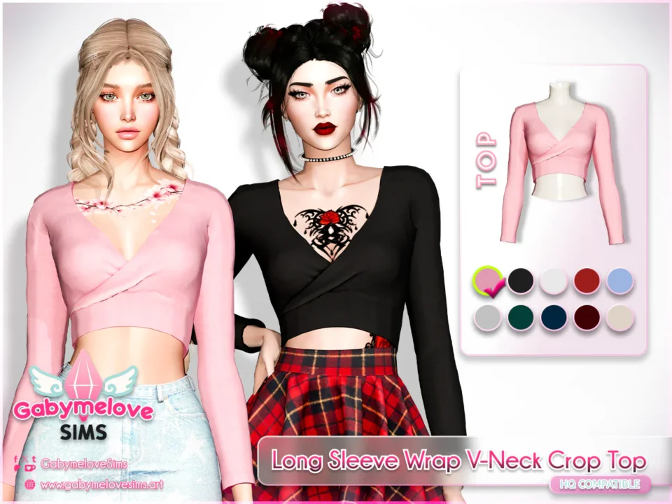 Long Sleeve Wrap V-Neck Crop Top