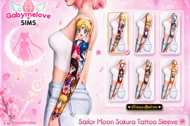 Sailor Moon Sakura Tattoo Sleeve 🌸 (Cherry Blossom 90s Anime Tattoo, Arm Sleeve CC)