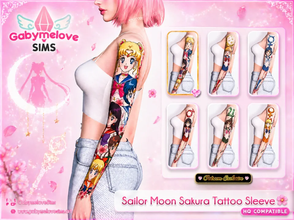 Sailor Moon Sakura Tattoo Sleeve 🌸 (Cherry Blossom 90s Anime Tattoo, Arm Sleeve CC)