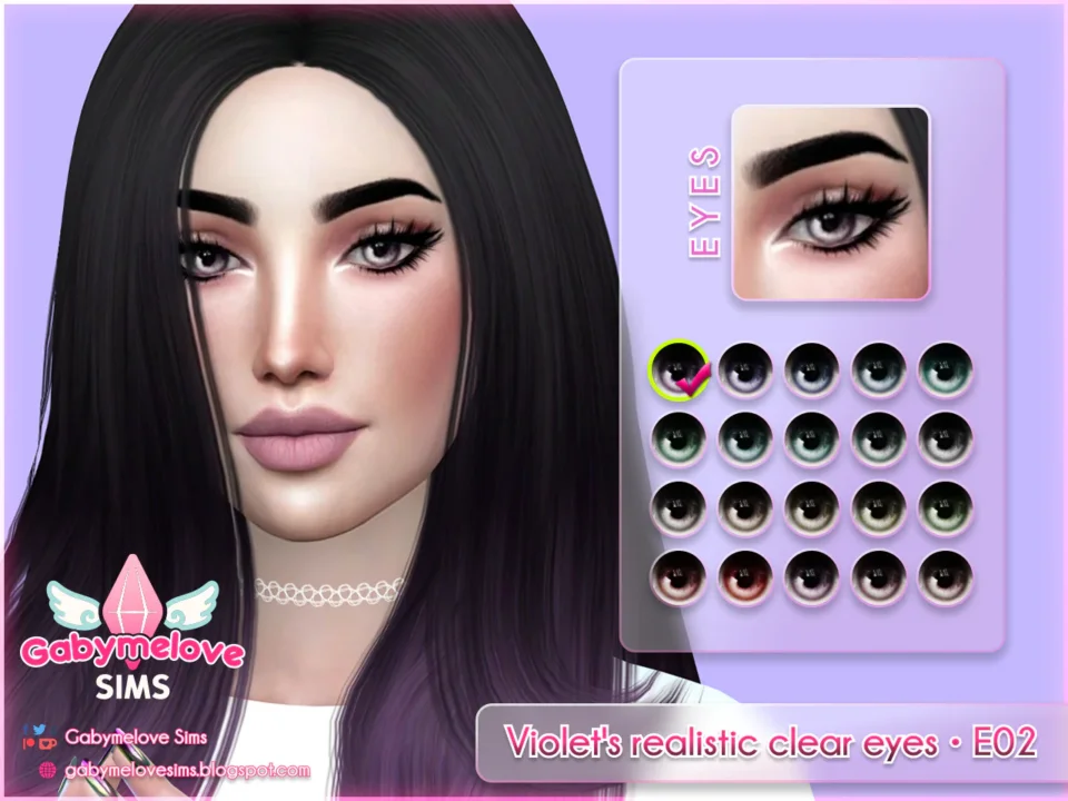 Violet's Realistic Eyes • E02 (Default & Contacts) – Natural Eye Colors, Clear Detail
