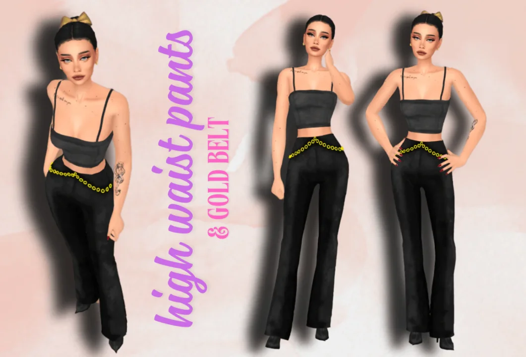 FOR LONGER & THINNER/ HIGH WAIST PANTS WITH GOLD BELT