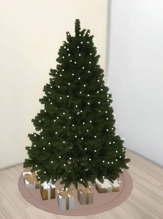 Xmas tree with ornaments & gifts & lights & stand mat - set