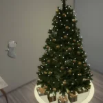 Xmas tree with ornaments & gifts & lights & stand mat - set