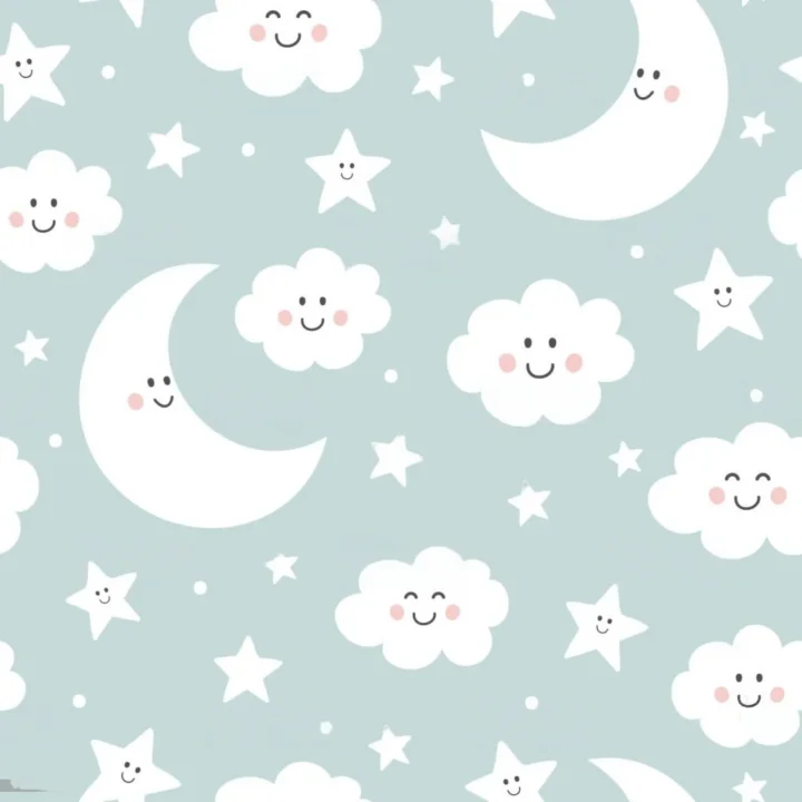 Kids room wallpaper with cute moon,clouds and stars