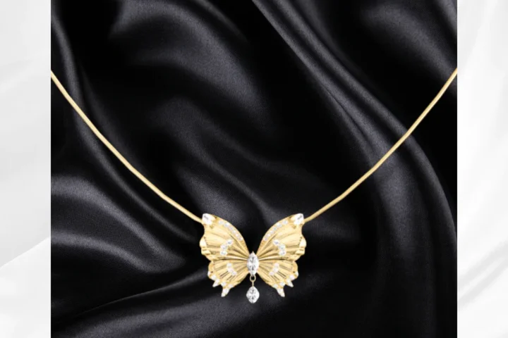 Gold Butterfly Double Wing Necklace