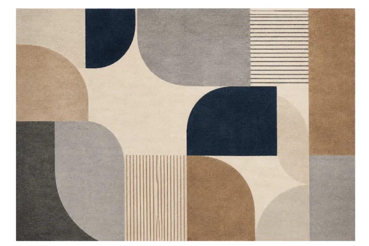 Modern Abstract Brown and Blue Rug