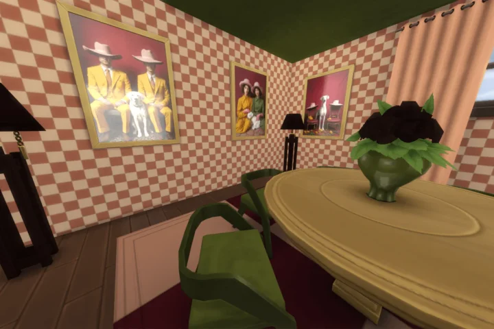 Green and pink dining, corner