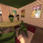 Green and pink dining, corner