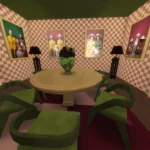 Green and pink dining, corner