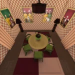 Green and pink dining, corner