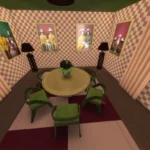 Green and pink dining, corner